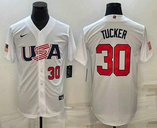 Men%27s USA Baseball #30 Kyle Tucker Number 2023 White World Baseball Classic Stitched Jerseys